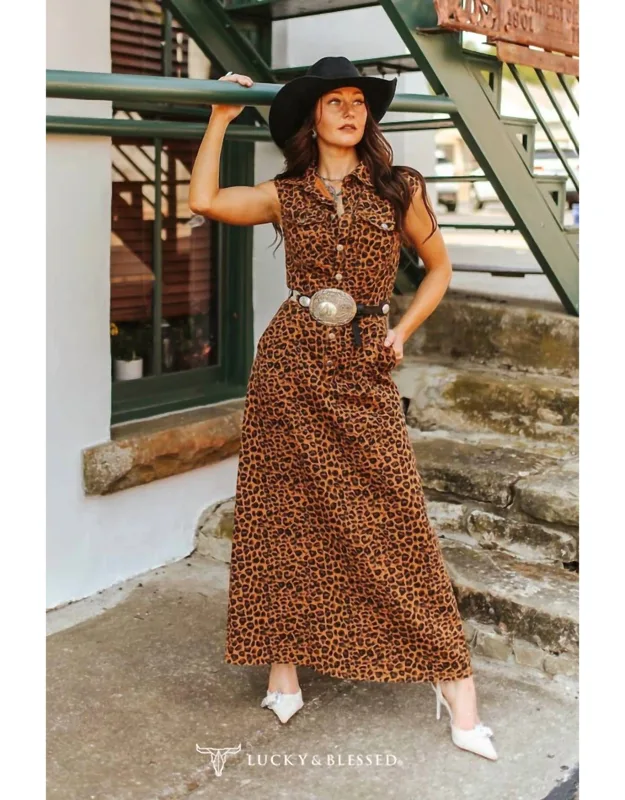 Leopard Denim Sleeveless Dress