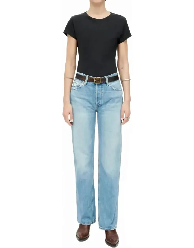 High Rise Loose Jeans With Snug Fit And Non-stretch Denim