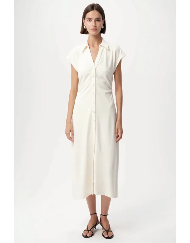 Collared Gathered Waist Midi Dress