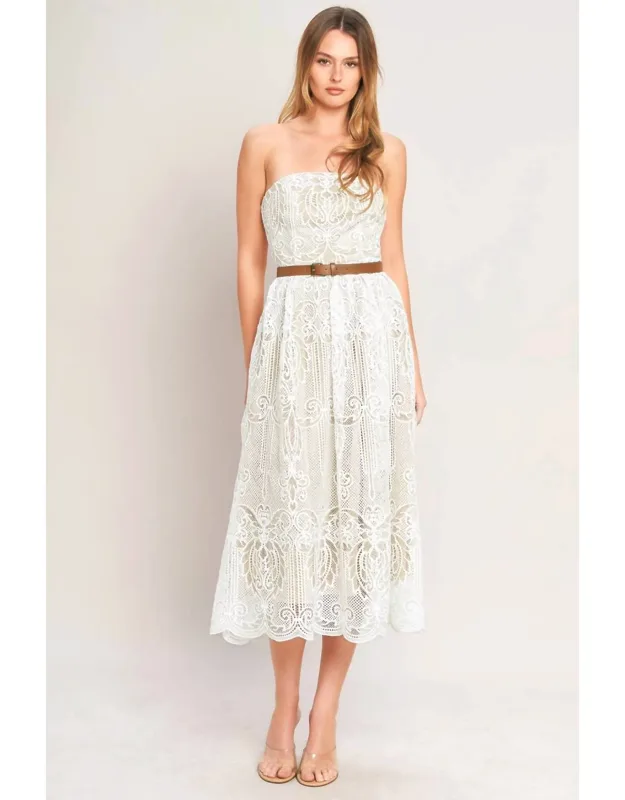 Lace Midi Dress With Belt