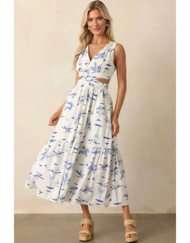 Palm Tree Print Cut-out Maxi Dress