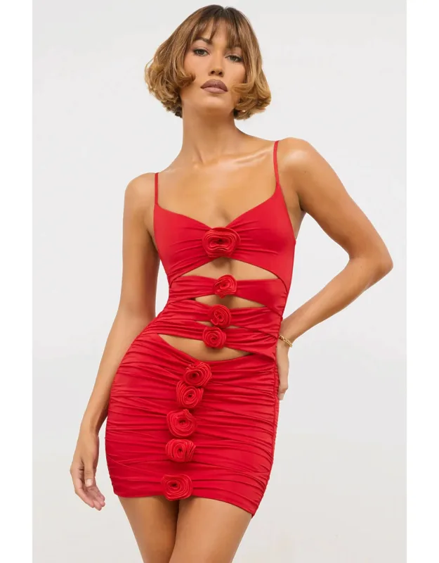 Aniela Slinky Jersey Rose Detail Cut Out Mini Dress