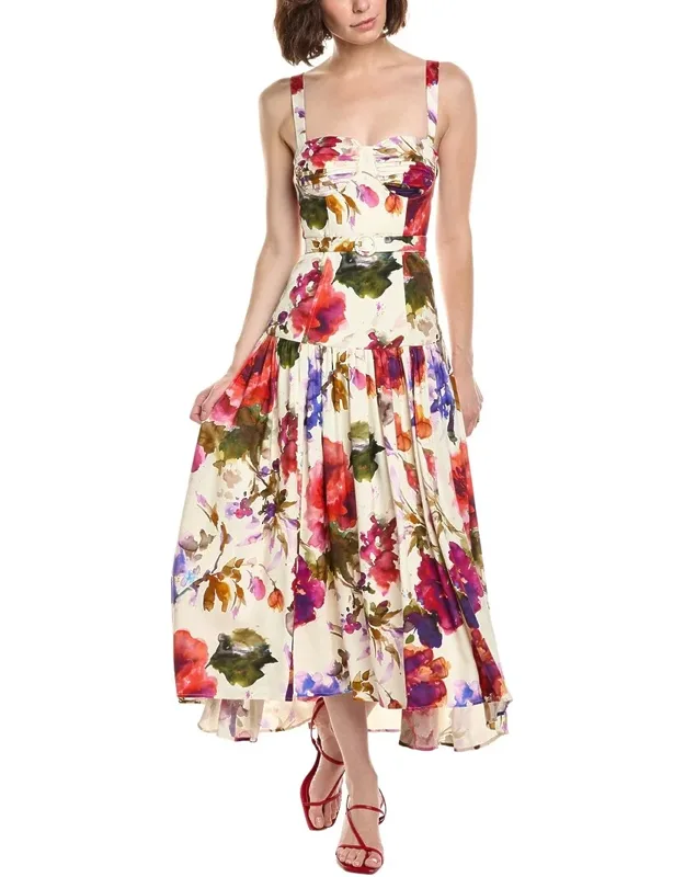 Drenica Drop Waist Linen-blend Midi Dress