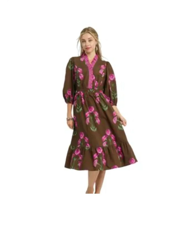 Mix Floral Midi Dress - Boho Chic Elegance, V-neckline