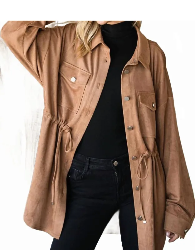 Faux Suede Button Down Front Shirt Jacket