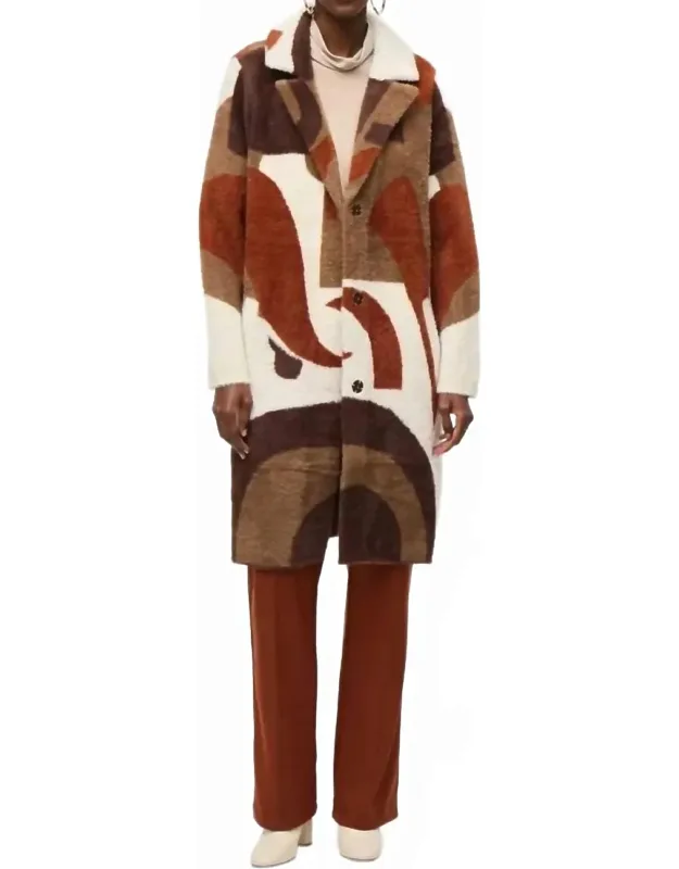 Abstract Print Feather Yarn Sweater Coat