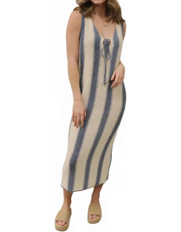 Knit Deep V-neck Tie Front Midi Dress