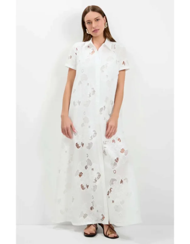 Kon Tiki Maxi Dress With Floral Motif And Point Collar