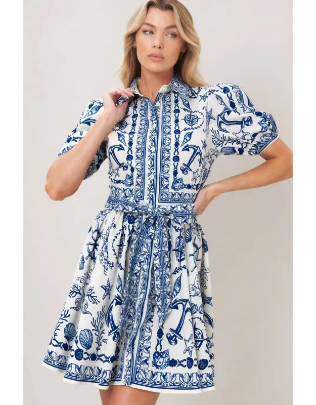 Printed Woven Button Down Mini Dress