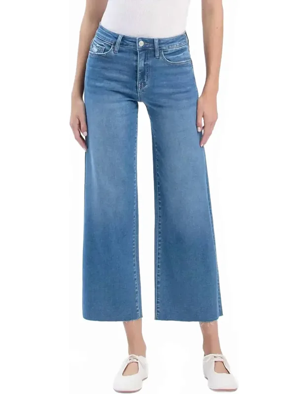 High Rise Clean Cut Raw Hem Crop Slim Wide Jeans