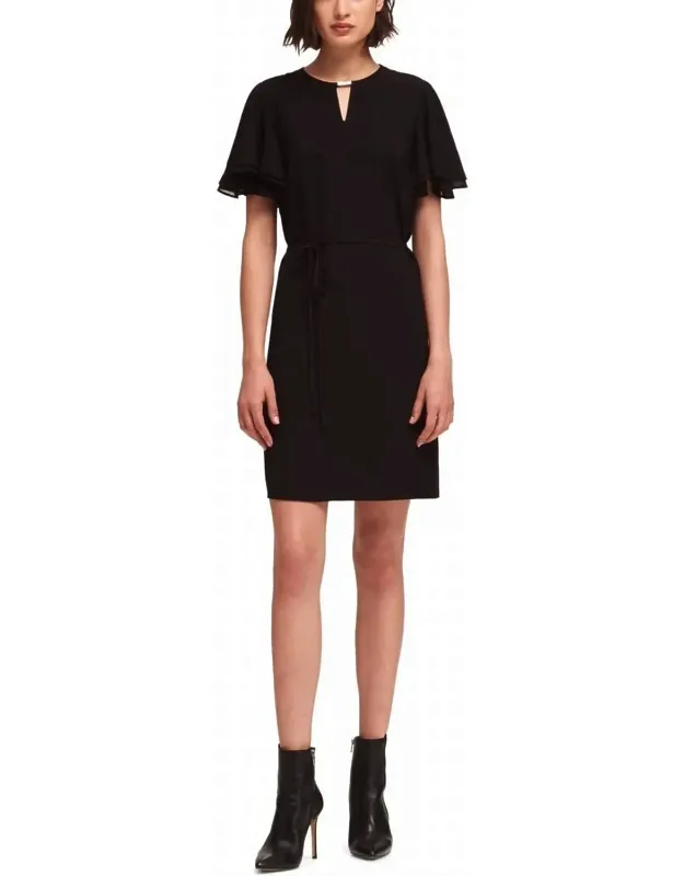Flounce Sleeve Keyhole Dress