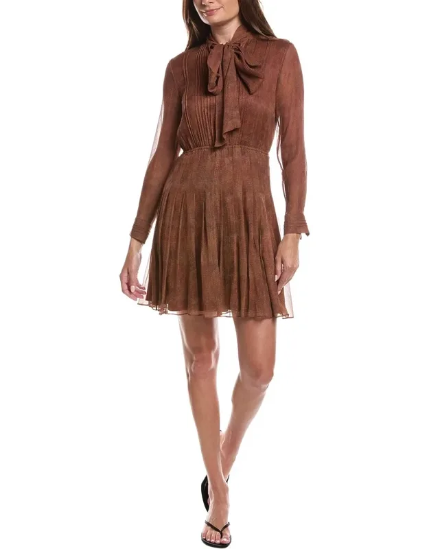 Pintuck Bow Silk Dress