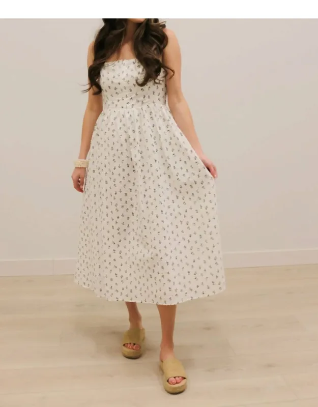 Ditzy Floral Clip Dot Corset Tie Midi Dress