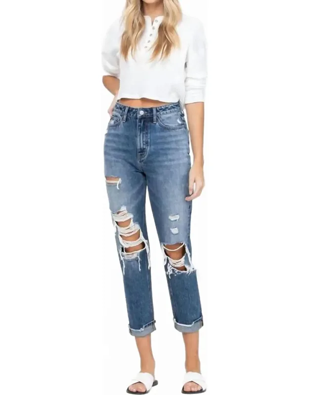 Distressed Cuffed Mom Jeans