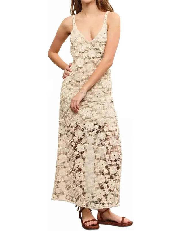 Crochet Floral Slit Midi Dress