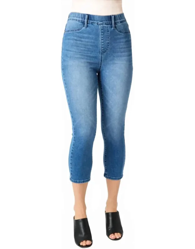 High Waist Cool Denim Pull On Capris