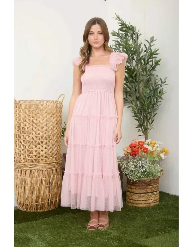 Polka Dot Chiffon Smocked Tiered Midi Dress