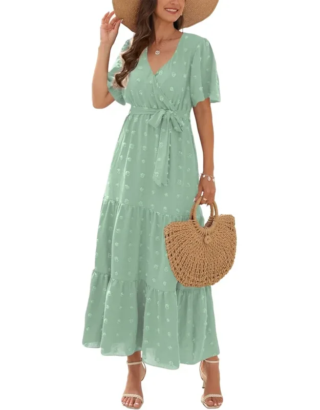 Maxi Dress - Light Green, 39.5in From Shoulder To Hem
