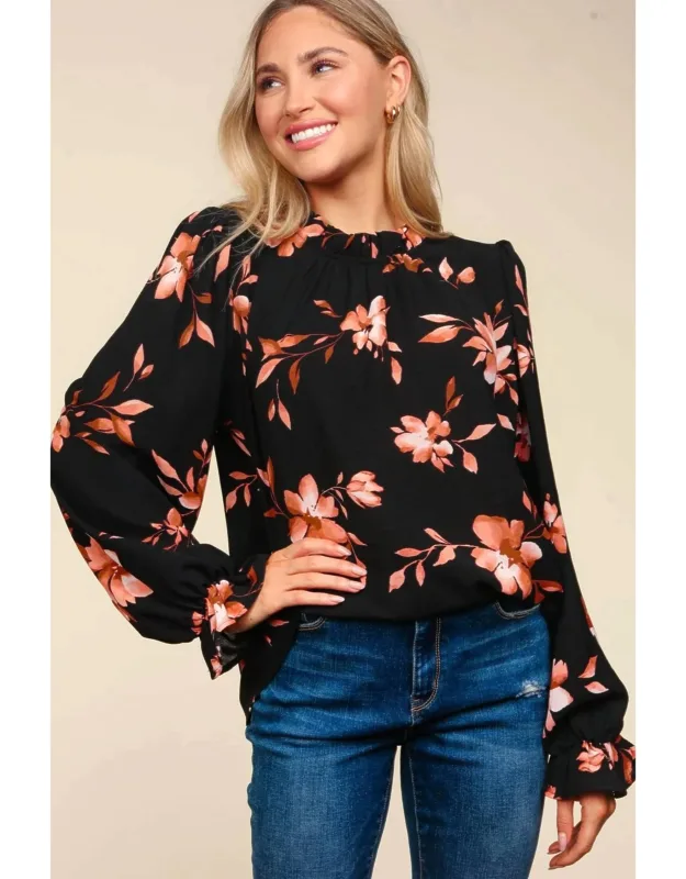 Frilled Mock Neck Blouse
