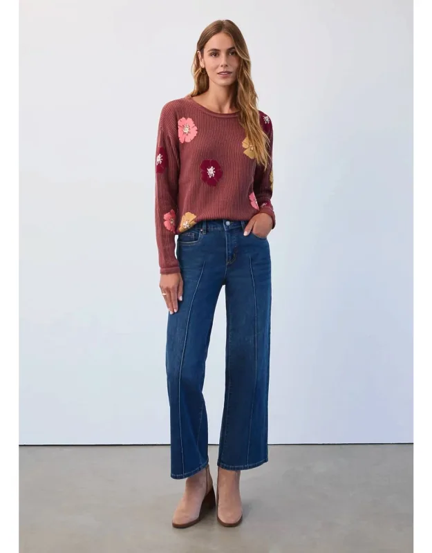 Wide Leg Denim Ankle Jeans