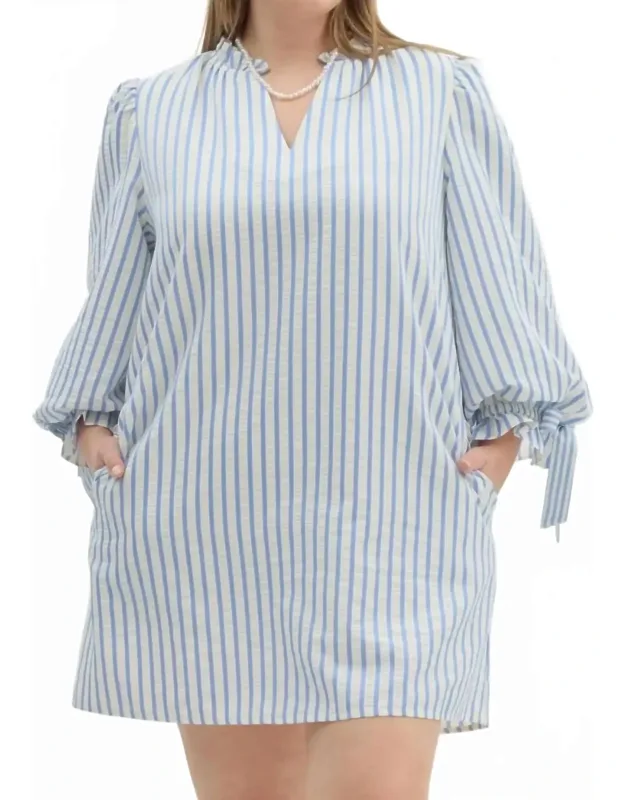 Curve Striped Bow Tie Detail Mini Dress