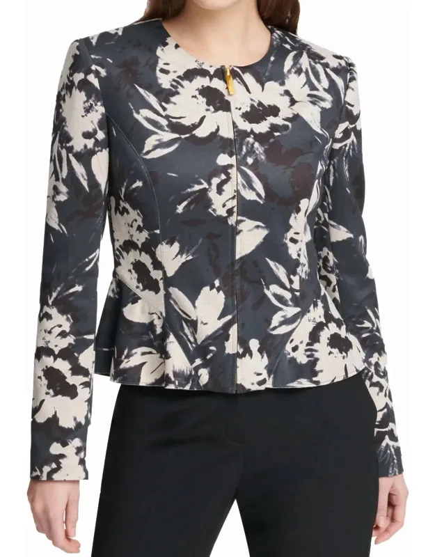Floral Print Peplum Jacket