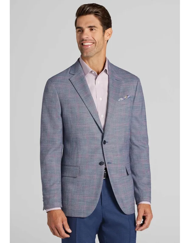 Comfort Stretch Tailored Fit Plaid Sportcoat, Breathable Poly Blend, Notch Lapel