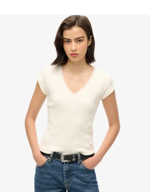 Athletic Essentials Lace Trim V-neck Top