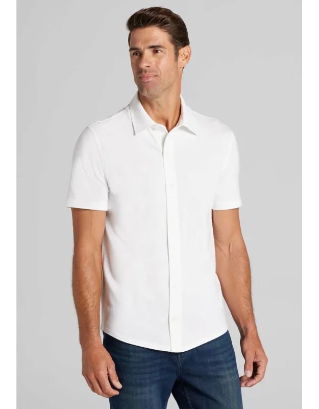 Tailored Fit Pique Short Sleeve Button Up Shirt