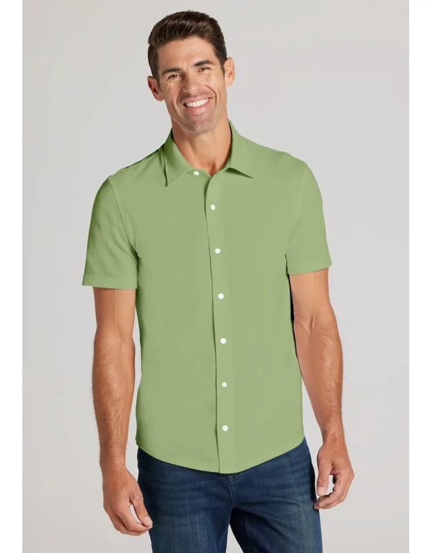 Tailored Fit Pique Short Sleeve Button Up Shirt