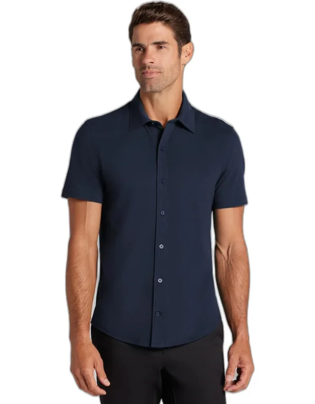 Tailored Fit Pique Short Sleeve Button Up Shirt