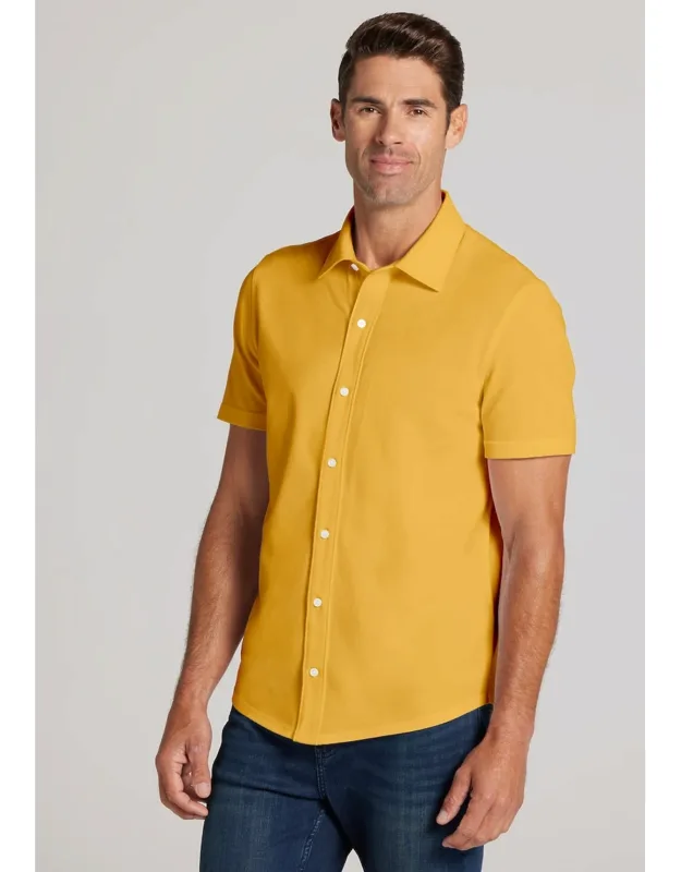 Tailored Fit Pique Short Sleeve Button Up Shirt