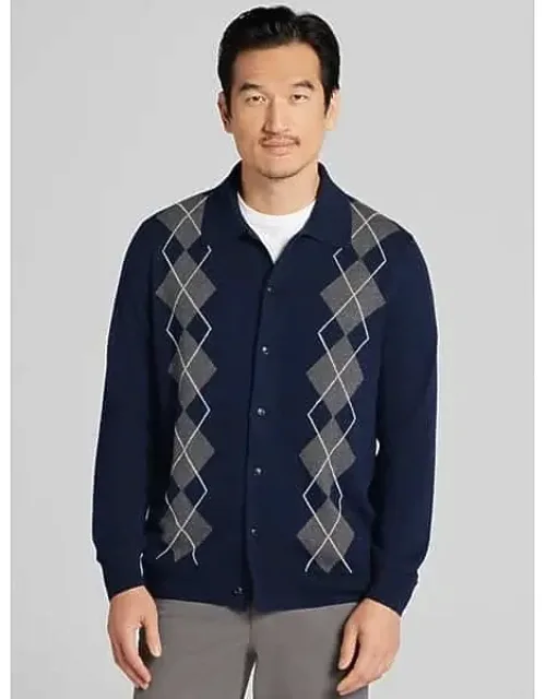 Modern Fit Argyle Button Front Polo Sweater