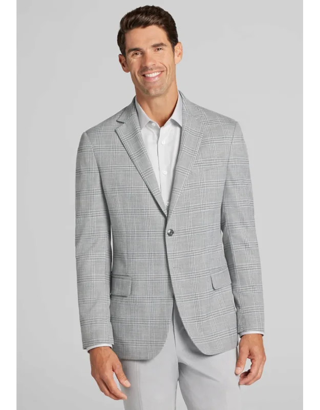 Comfort Stretch Tailored Fit Plaid Knit Sportcoat
