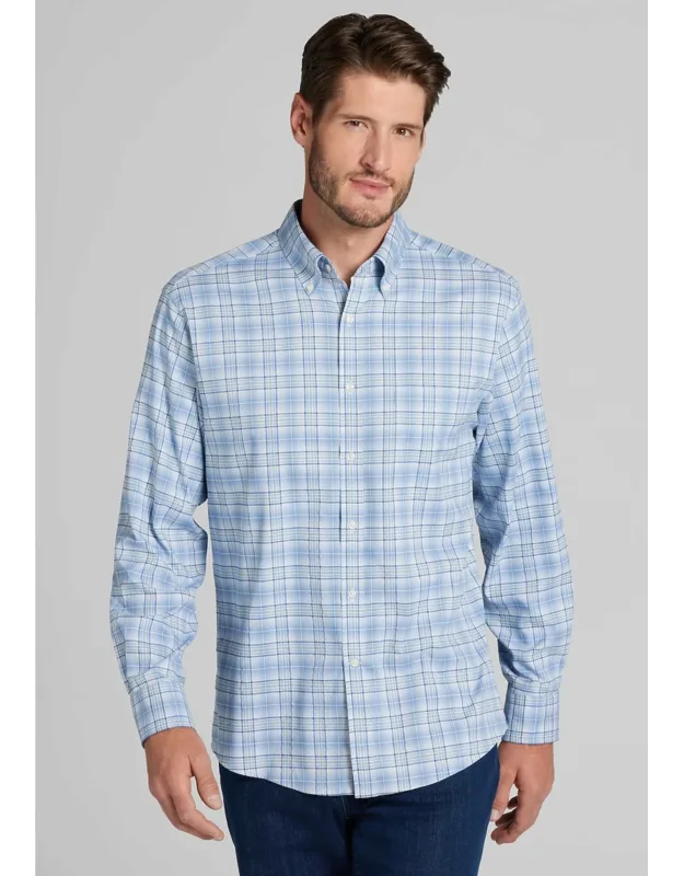 Traveler Coolmotion Tailored Fit Plaid 4-way Stretch Button Up Shirt