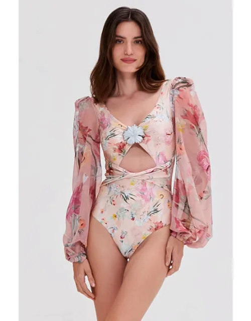 Lily Flower Long Sleeve Swimsuit