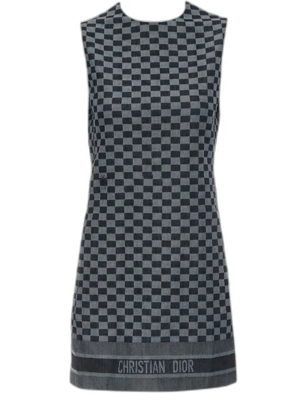 Checkered Sleeveless Denim Dress