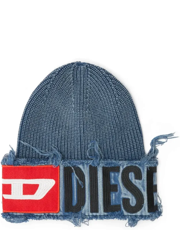 Denim Effect Beanie With Bold Patch Detail