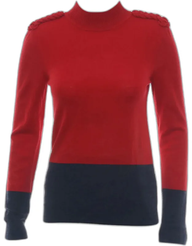 Two Tone Cashmere Sweater With Braided Knit Shoulder Detail