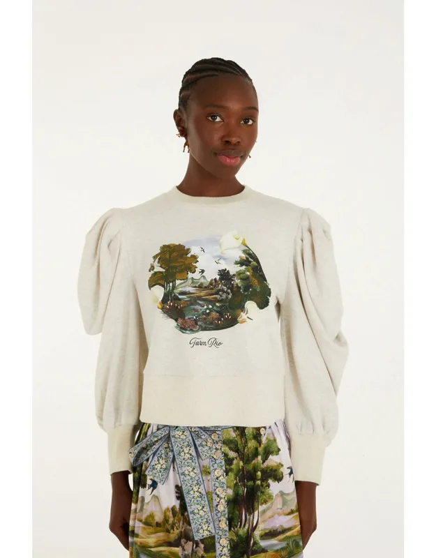 Countryside Landscape Puff Sleeve Sweater