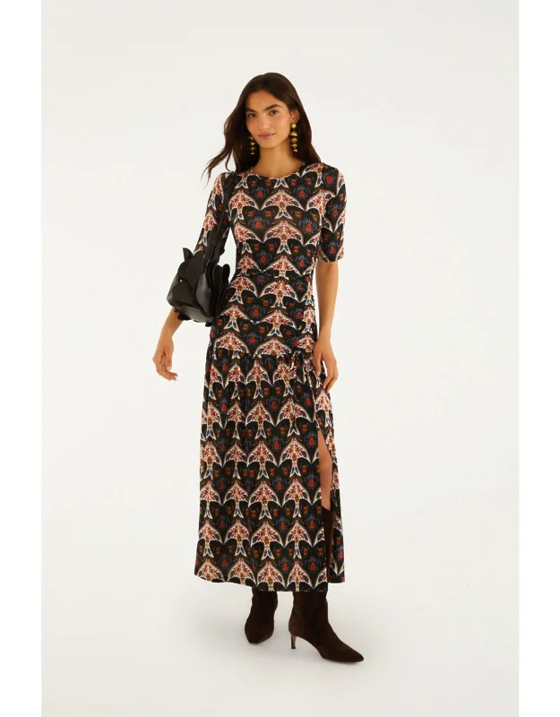 Porcelain Birds Long Sleeve Slim Maxi Dress