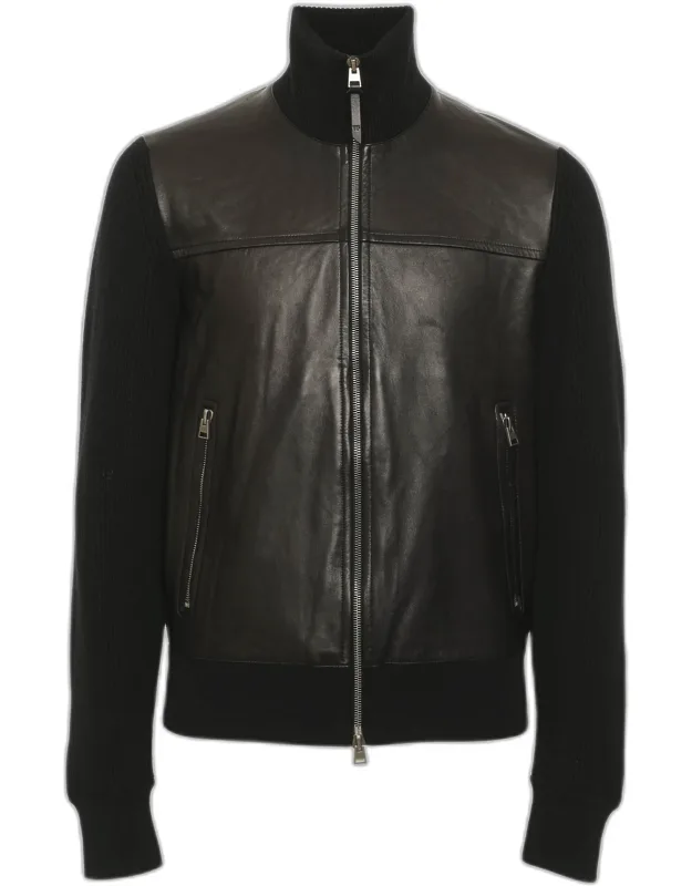 Leather And Rib Knit Jacket