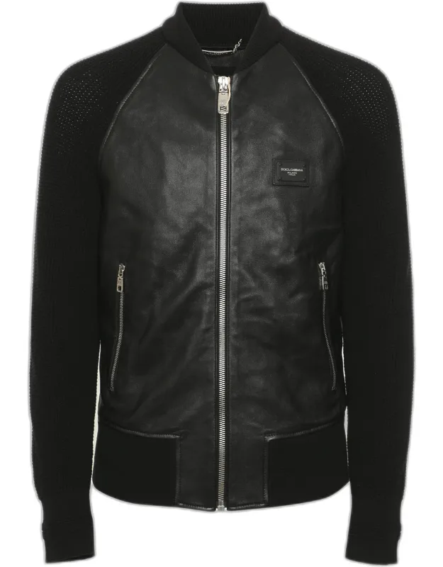 Leather And Rib Knit Jacket