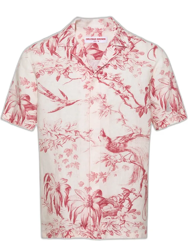 Coral Printed Linen Short Sleeve Shirt