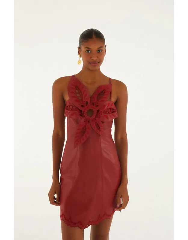 3d Richelieu Flower Leather Mini Dress
