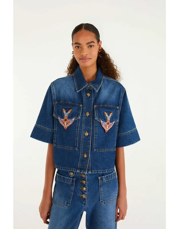 Porcelain Birds Embroidered Shirt