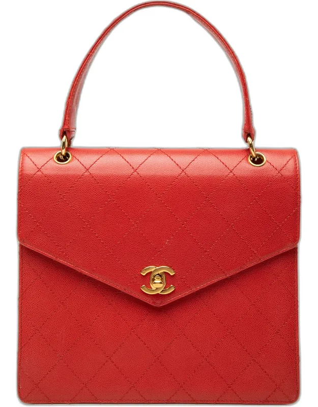 Cc Quilted Caviar Turnlock Envelope Flap Top Handle Bag