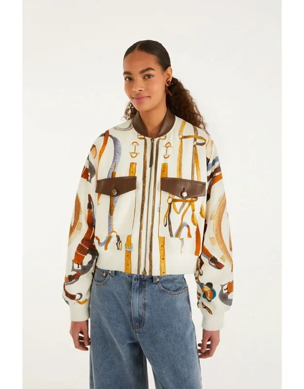Off-white Equestrian Scarf Pockets Bomber Jacket