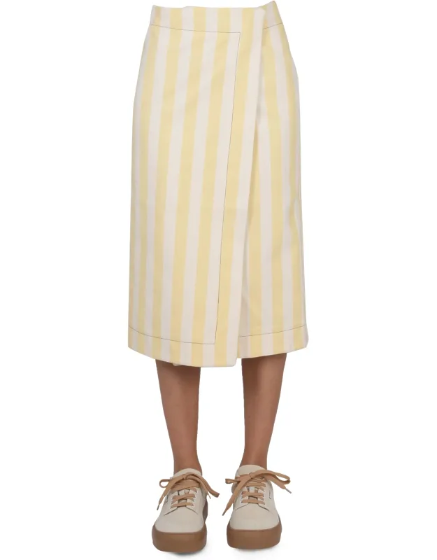 Striped Pattern Skirt With Front Button Closure And Two Side Pockets