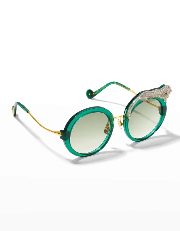 Round Crystal-embellished Leopard Sunglasses